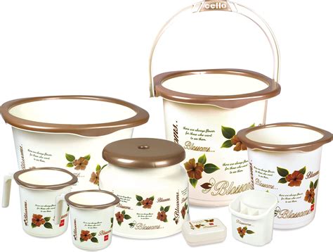 Cello Blossom 8 Piece Plastic Bath Set, Brown : Amazon.in: Home & Kitchen