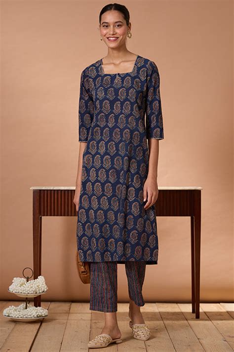 Cypress Valley Printed Cotton Ajrakh Kurta Pant Set For Women Online ...