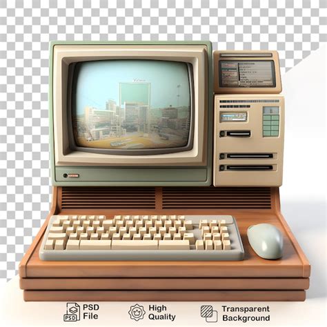 Premium PSD | 3d old vintage computer on transparent background