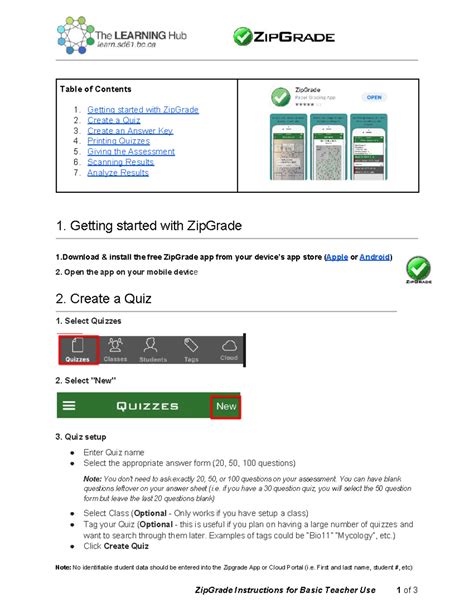 Zipgrade - Table of Contents 1. Getting started with ZipGrade 2. Create ...