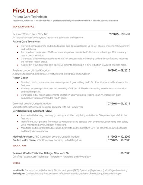 Patient Care Technician Resume Examples for 2025 | Resume Worded