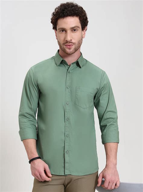 Greenfibre Men's Fren Green Slim Fit Casual Shirt | 100% Cotton | Full ...
