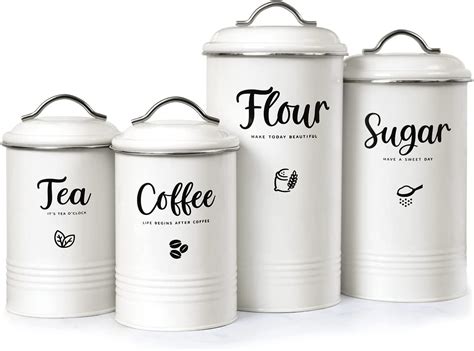 White Canister Sets for Kitchen Counter, Coffee Tea Flour and Sugar ...