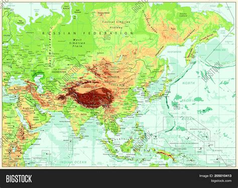 Physical Map Of Asia With Rivers And Mountains