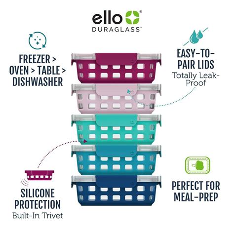 Ello Glass 3.4 Cup 27 Ounce Duraglass Food Storage Meal Prep Container ...