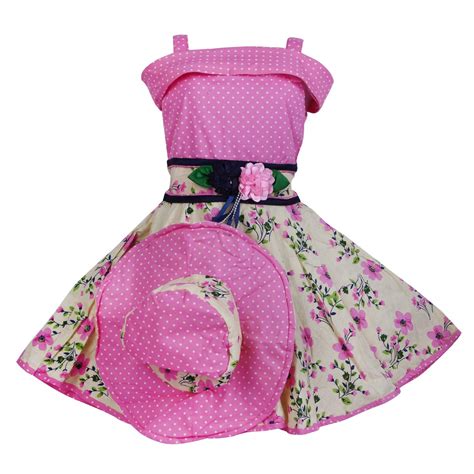 Bidhan Pink Cotton Off-Shoulder Frock with Cap for Girls : Amazon.in ...