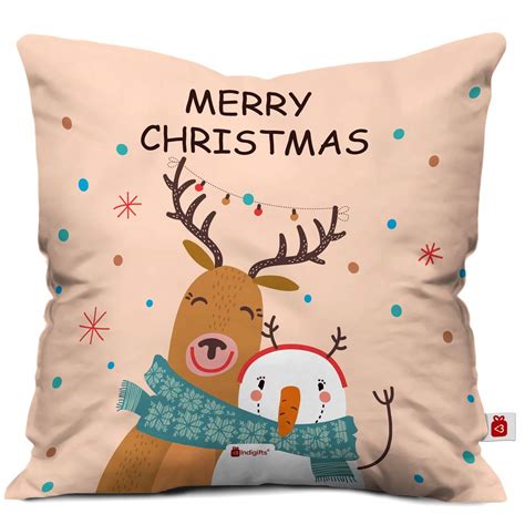 Buy Indigifts Christmas Hug Print Peach Cushion Cover 12x12 with Filler ...