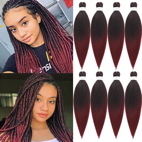 Amazon.com : Ombre Burgundy Braiding Hair Pre stretched 8 Packs 18 Inch ...
