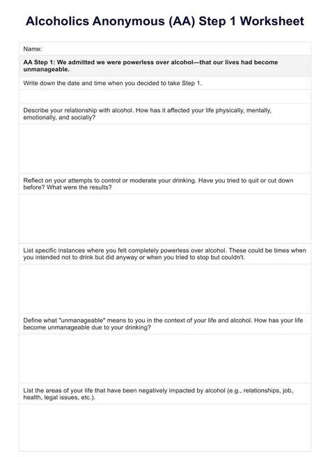 Free Printable Alcoholics Anonymous Worksheet - Printable Worksheets