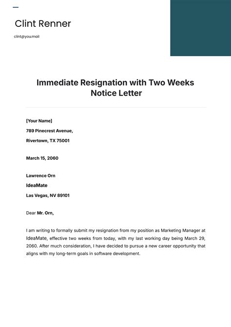 Two Weeks Notice Letter Template Download Printable PDF | Templateroller