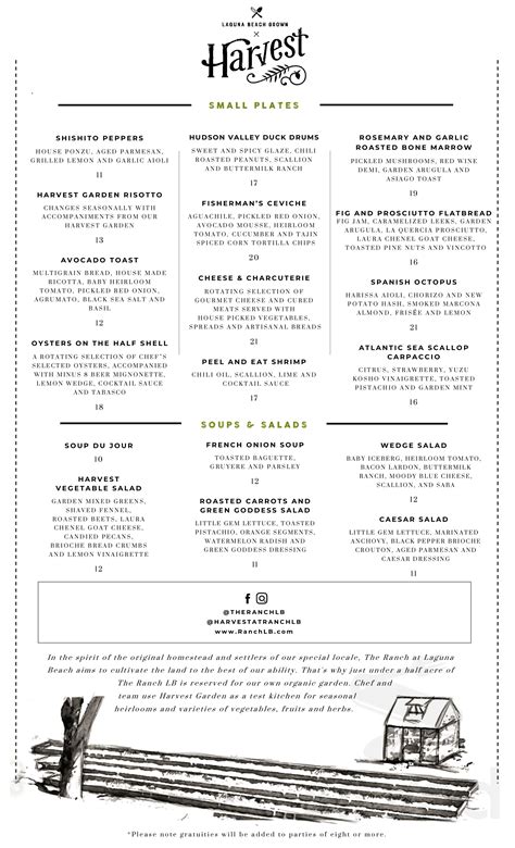 Harvest menus in Laguna Beach, California, United States