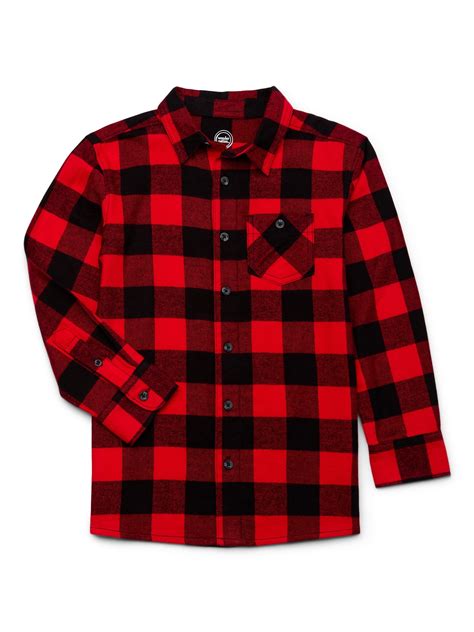Wonder Nation Boys Long Sleeve Flannel Shirt, Sizes 4-18 & Husky ...
