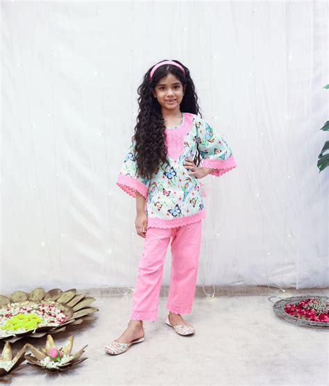 Butterfly Printed Kurti with Pant – FayonKids