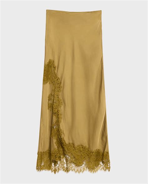 A.L.C. Olivia Satin and Lace Midi Skirt | Neiman Marcus