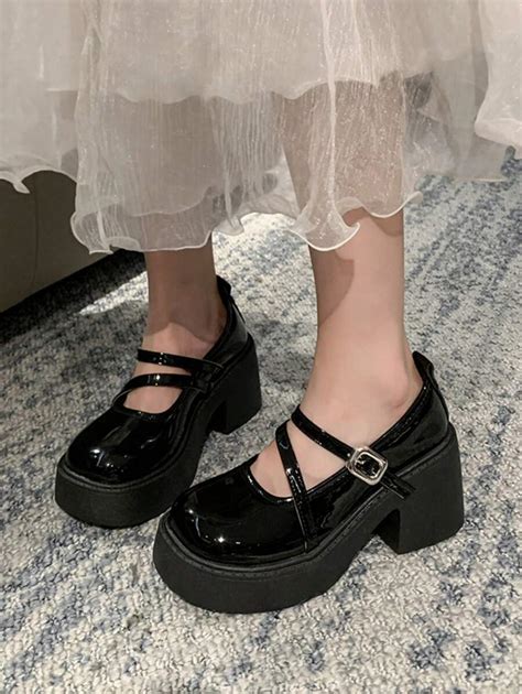 Black Chunky Heel Versatile Mary Jane Pumps For Women, Round Toe ...