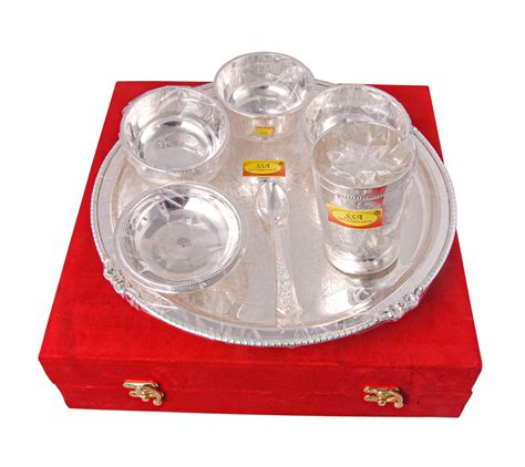 Premium Brass Silver Plated Dinner Set - (7 Pieces, with Valvet Box, E ...