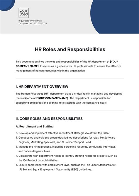 Roles And Responsibilities Template