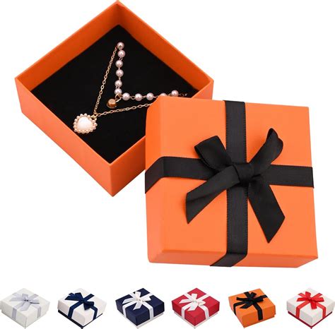 Cajas de regalo para joyería con tapa naranja, cuadradas de papel con ...