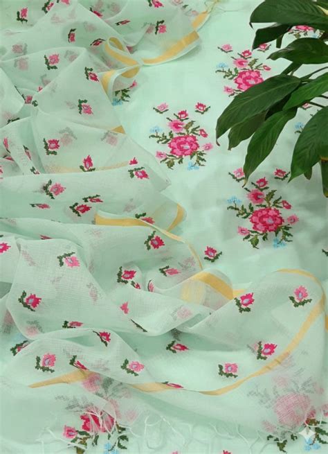 Buy Kota Doria Suits | Unstitched Embroidery Suits Online – Leheriya