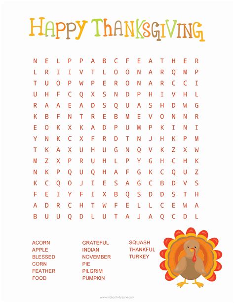 Word Search Thanksgiving Printable