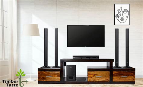 TimberTaste Sheesham Wood NADIA / SAROJ 3-Draw TV Cabinet (Natural Teak ...