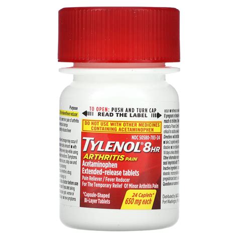 Tylenol, 8 HR Arthritis Pain, Pain Reliever Fever Reducer, 650 mg , 24 ...