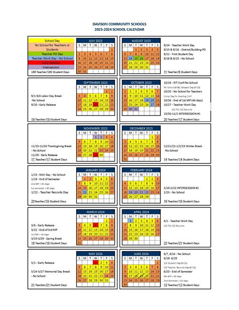 Davison Community Schools Calendar 2024 (Michigan) - School Calendar Info