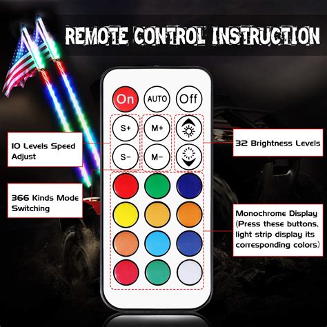 OFFROADTOWN LED Whip Lights, 2PCS 4FT RF Remote Control Spiral Lighted ...