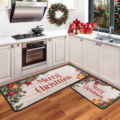 Amazon.com: boilopp home Christmas Kitchen Mats Set of 2 Kitchen Rugs ...