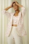 Buy Ivory Chanderi Embroidery Sweetheart Neck Blazer Set For Women by ...
