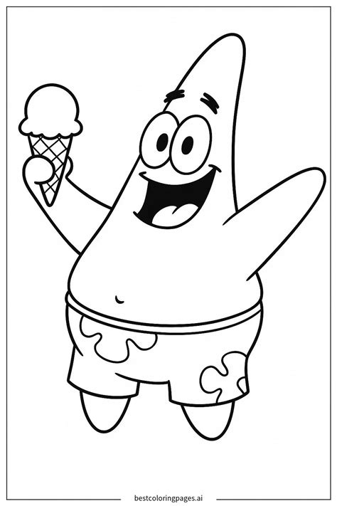 Patrick Enjoying an Ice Cream Cone Coloring Page - Free Printable ...