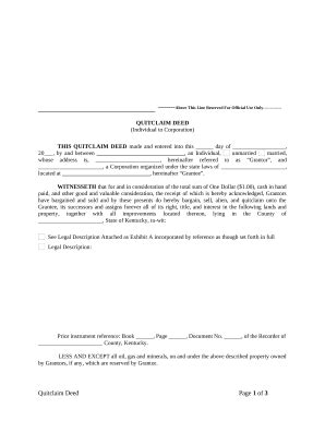 Quitclaim Deed from Individual to Corporation - Kentucky Doc Template ...