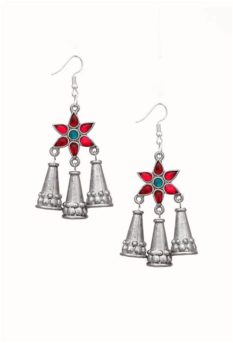 Pink-Green German Silver Afghan Earrings – TJORI