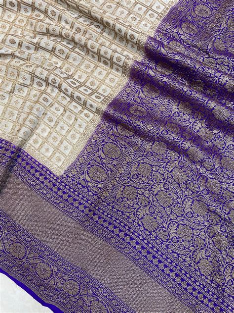 Pure Khaddi Georgette Banarasi Saree - Antique zari | The Handlooms