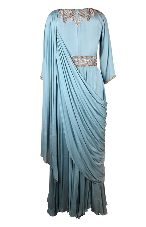 Dusty Blue Draped Chiffon Gown – Jasminum