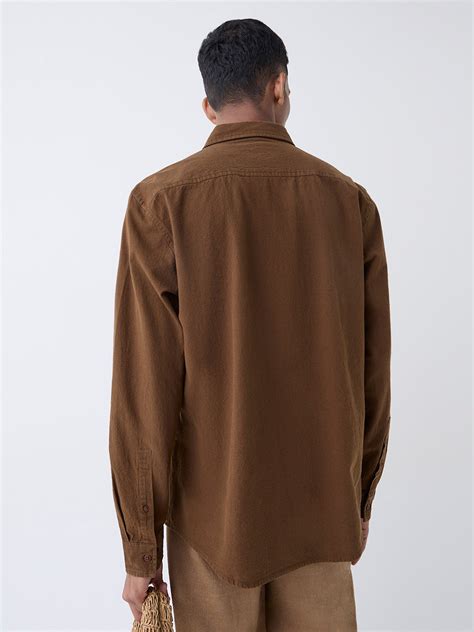Buy ETA Brown Solid Relaxed-Fit Cotton Shirt from Westside