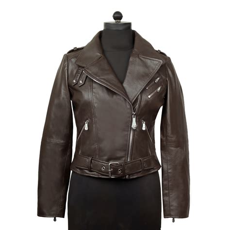 Adjustable Waist Belt Leather Jacket in Dark Brown Color with Full Sle