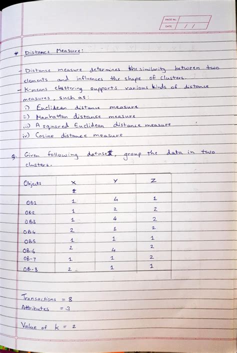 K Means Clustering - PAGE No DATE Distance Measure: Distance measure ...