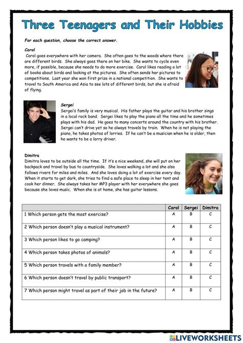 English Sing Sing Hobbies Worksheet 的图像结果