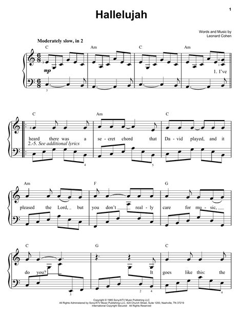 Hallelujah Easy Piano Sheet Music