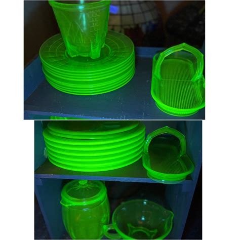 Vntg. Lot Vaseline/ Uranium Depression Glassware - MacBeth Evans Glass ...