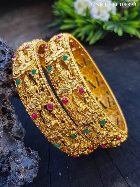 Gold Plated Broad Laxmi Set of 2 bangles 10689B – Griiham