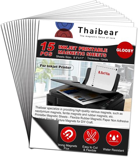 Amazon.com : Thaibear Printable Magnetic Sheets 8.5x11 Inch Inkjet, 15 ...