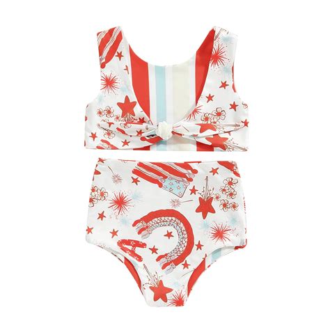 Girls 4th of July Swimwear 2 Piece Swimsuits Stars Letter Rainbow Print ...
