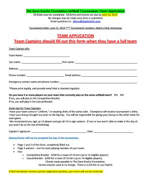 Fillable Online TEAM APPLICATION Team Captains should fill out this ...