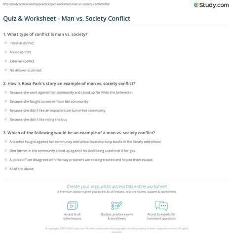 Quiz & Worksheet - Man vs. Society Conflict | Study.com