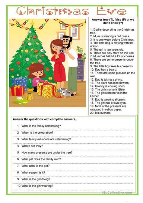 Picture description - Christmas Eve - English ESL Worksheets, #Christmas #ChristmasEvepictur ...