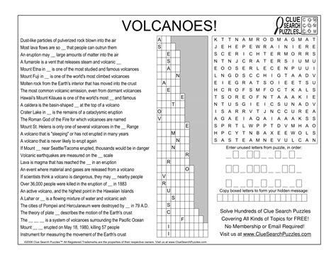 Give Crossword Puzzle Answers About Volcanoes