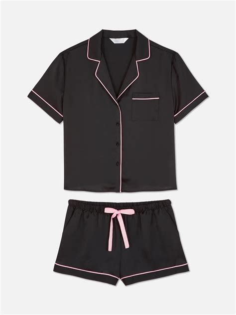 Women's Black Satin Boyfriend Short Pajama Set | Primark