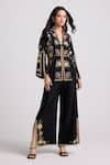 Buy Black Chanderi Embroidered Floral Lapel Collar Jacket For Women by ...